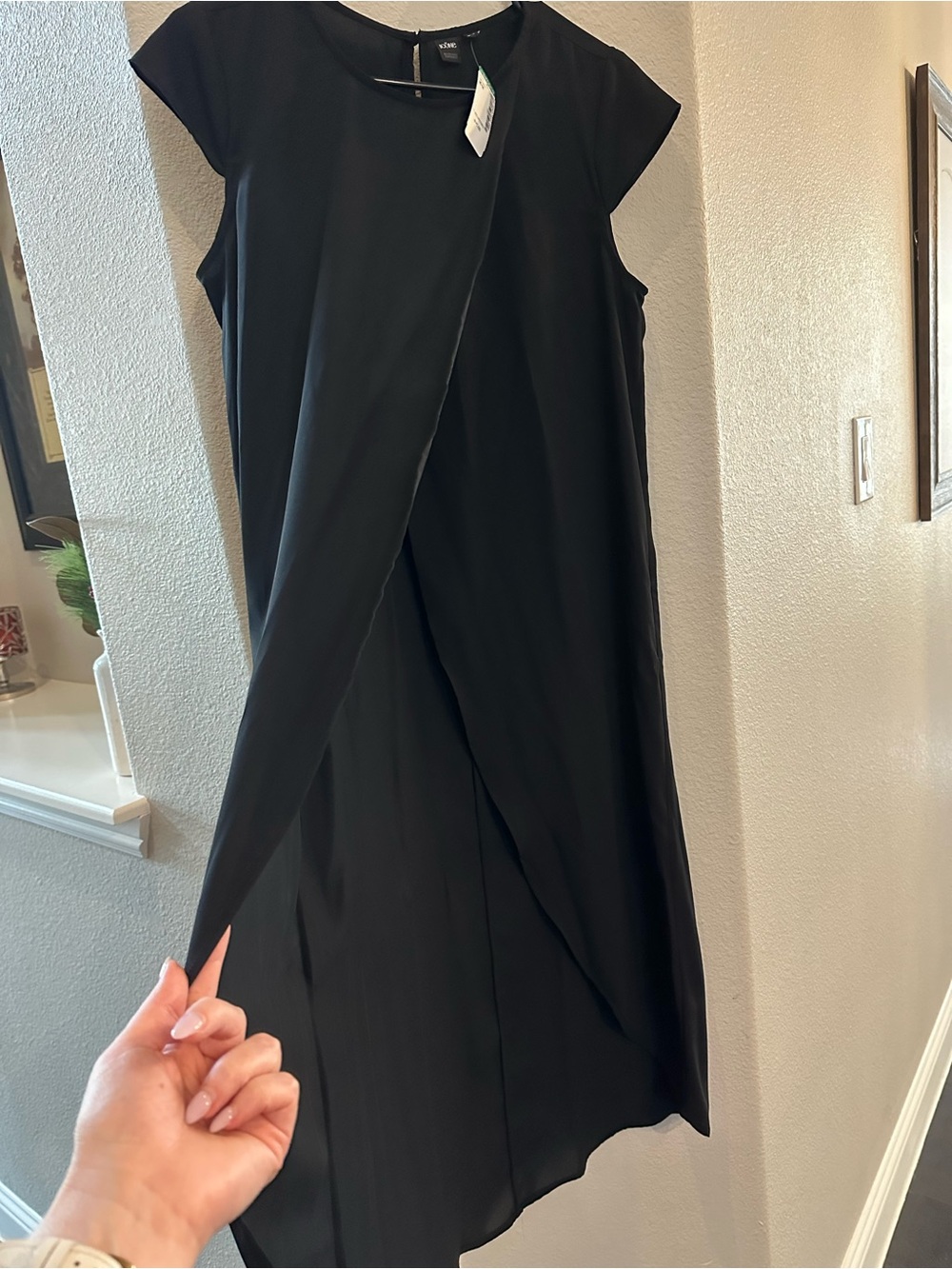 Simons Black Overlay Cap-Sleeve Midi Dress